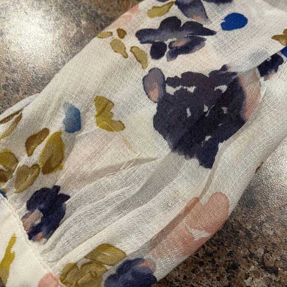 Lucky Brand Womens Top Tie Neck Button Floral Gauzy Beachy Watercolor Medium EE - Picture 8 of 9